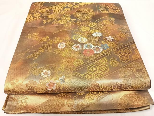 平和屋着物◎六通柄袋帯 唐織 花丸文 金糸 引箔 正絹 逸品 AABG2101yx