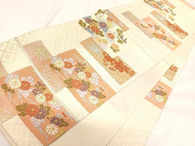 平和屋着物◎六通柄袋帯 唐織 色紙重ね花文 金銀糸 正絹 逸品 AABG2106yx