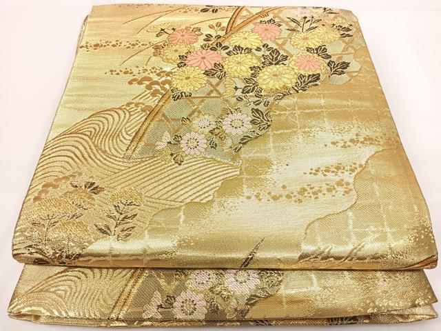平和屋着物◎佐賀錦 六通柄袋帯 籬花文 金糸 正絹 逸品 AABG2109yx