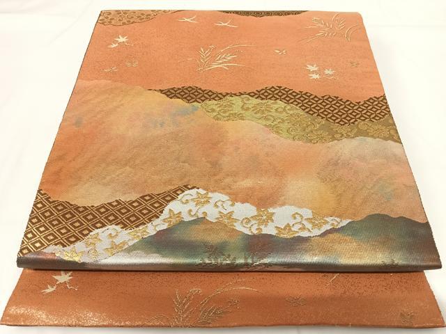 平和屋着物◎西陣 服部織物謹製 六通柄袋帯 こはく錦 手工芸 道長花文 金銀糸 正絹 逸品 AABG2110yx