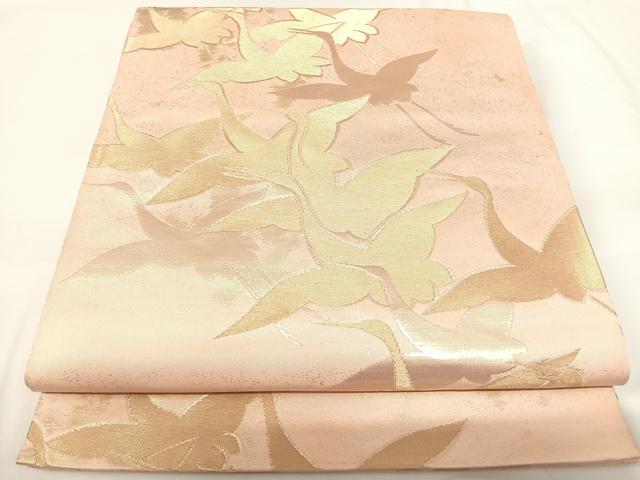 平和屋着物◎六通柄袋帯 新錦 群鶴 金糸 正絹 逸品 AABG2121yx