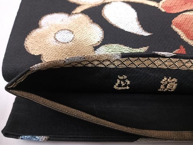 平和屋着物◎六通柄袋帯 花唐草文 黒地 金銀糸 正絹 逸品 AABG2126yx