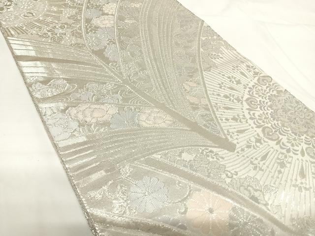 平和屋着物◎両面全通柄袋帯 孔雀に若松文錦 銀糸 正絹 逸品 AABG2127yx