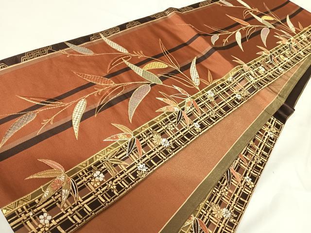平和屋着物◎六通柄袋帯 唐織 枝葉文 金糸 正絹 逸品 AABG2132yx