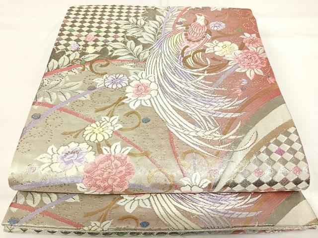 平和屋着物◎佐賀錦 六通柄袋帯 唐織 花鳥文 金銀糸 正絹 逸品 AABG2134yx