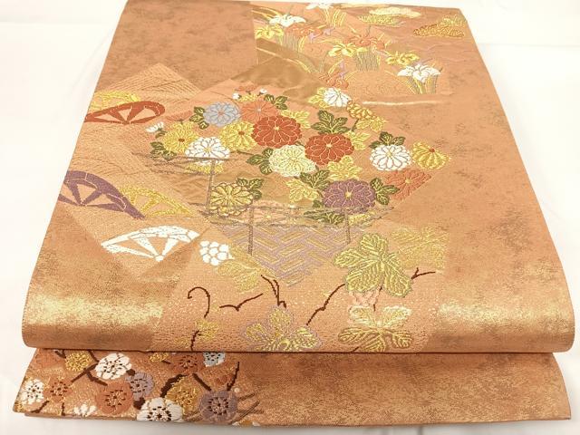 袋帯　辻ヶ花　金糸　銀糸　藤　竹　色紙散らし　着物　123b d ms 辻が花 両面全通 袋帯 梅 振袖 金糸 茶 紺 273 | kimono Re:和 [online