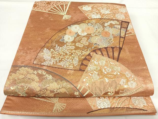 平和屋着物◎六通柄袋帯 唐織 雅扇散蒔絵 金銀糸 正絹 逸品 AABG2137yx