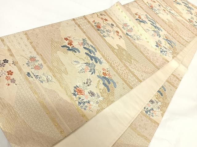 平和屋着物◎六通柄袋帯 九百別織 加賀刺繍調文 金銀糸 正絹 逸品 AABG2138yx