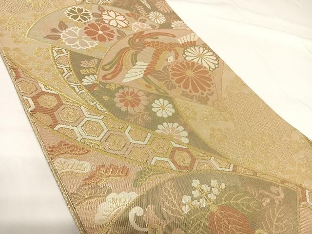 平和屋着物◎佐賀錦 六通柄袋帯 地紙鳳凰花文 金糸 正絹 逸品 AABG2148yx