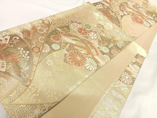 平和屋着物◎佐賀錦 六通柄袋帯 地紙鳳凰花文 金糸 正絹 逸品 AABG2148yx