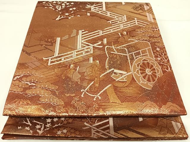 平和屋着物◎六通柄袋帯 彩裳錦 人物風景文 金糸 正絹 逸品 AABG2151yx