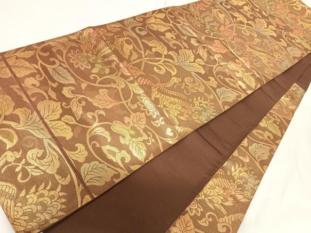 平和屋着物◎六通柄袋帯 花鳥文 金糸 正絹 逸品 AABG2161yx