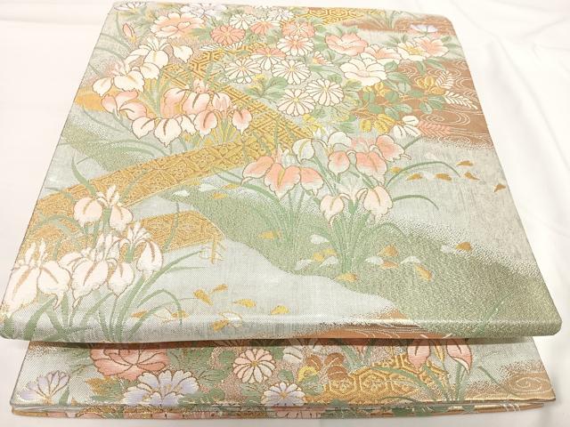 平和屋着物◎六通柄袋帯 風景花文 金銀糸 正絹 逸品 AABG2167yx