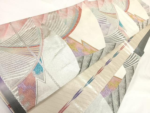 平和屋着物◎六通柄袋帯 唐織 舞扇文 金銀糸 正絹 逸品 AABG2171yx