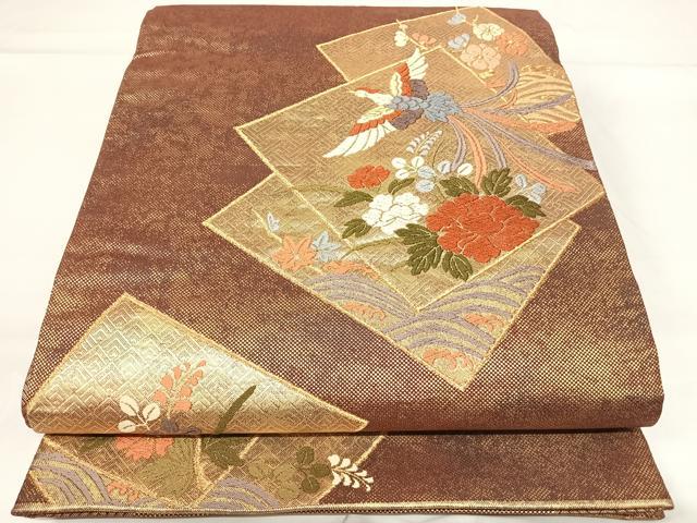 平和屋着物◎本佐賀唐織 六通柄袋帯 色紙鳳凰文 金糸 正絹 逸品 AABG2183yx