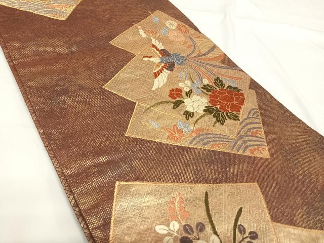 平和屋着物◎本佐賀唐織 六通柄袋帯 色紙鳳凰文 金糸 正絹 逸品 AABG2183yx