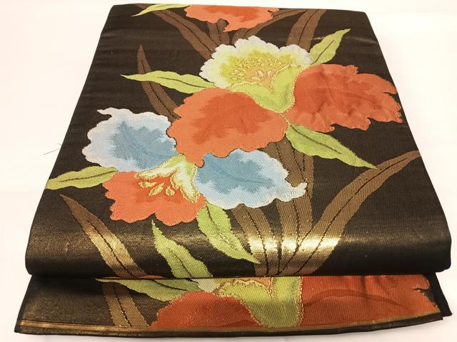 平和屋着物◎六通柄袋帯 草花文 金糸 正絹 逸品 AABG2203yx