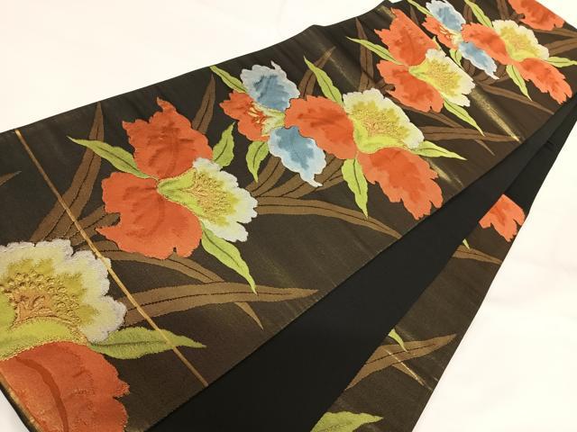 平和屋着物◎六通柄袋帯 草花文 金糸 正絹 逸品 AABG2203yx