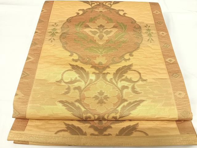 平和屋着物◎六通柄袋帯 立涌花文 正絹 逸品 AABG2208yx