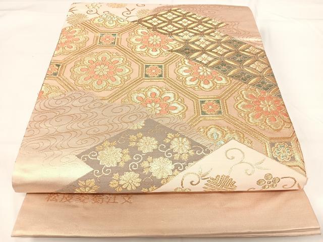 平和屋着物◎六通柄袋帯 唐織 松皮菱蜀江文 金糸 正絹 逸品 AABG2210yx