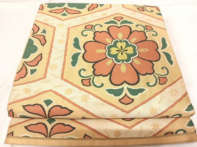 平和屋着物◎六通柄 京本袋帯 亀甲花文 金糸 正絹 逸品 AABG2216yx