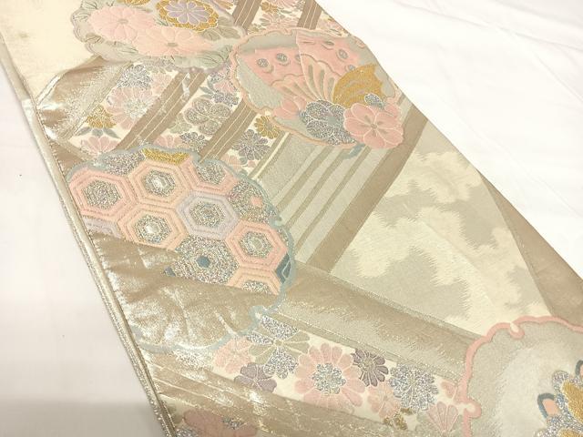 平和屋着物◎佐賀錦 六通柄袋帯 雪輪花文 金銀糸 正絹 逸品 AABG2217yx