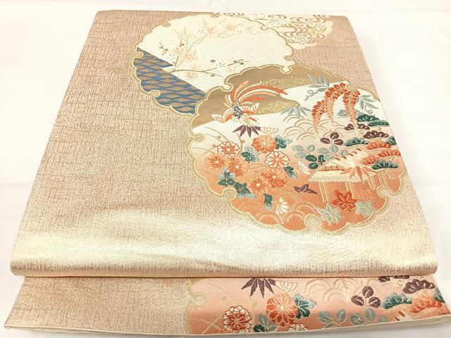 平和屋着物◎六通柄袋帯 唐織 彩綴 雪輪花文 金銀糸 正絹 逸品 AABG2219yx