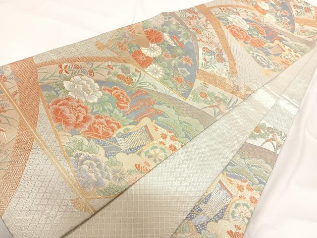 平和屋着物◎宝珠本佐賀錦 六通柄袋帯 九百錦 御所車花文 金糸 正絹 逸品 AABG2230yx
