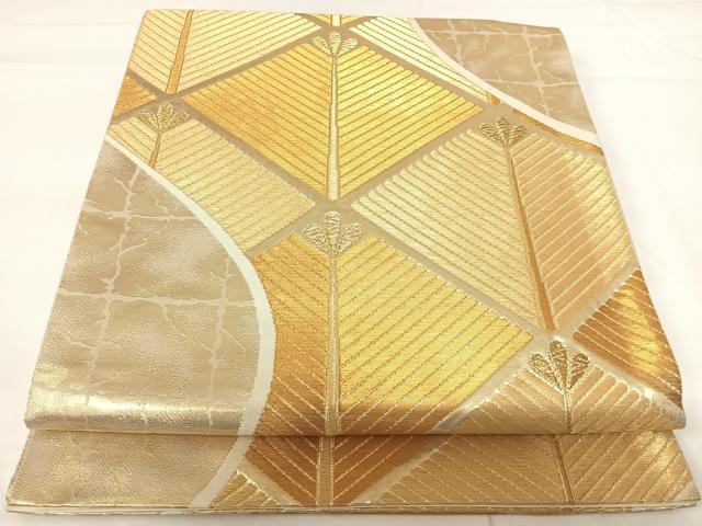 平和屋着物◎六通柄袋帯 若松葉 金糸 正絹 逸品 AABG2235yx