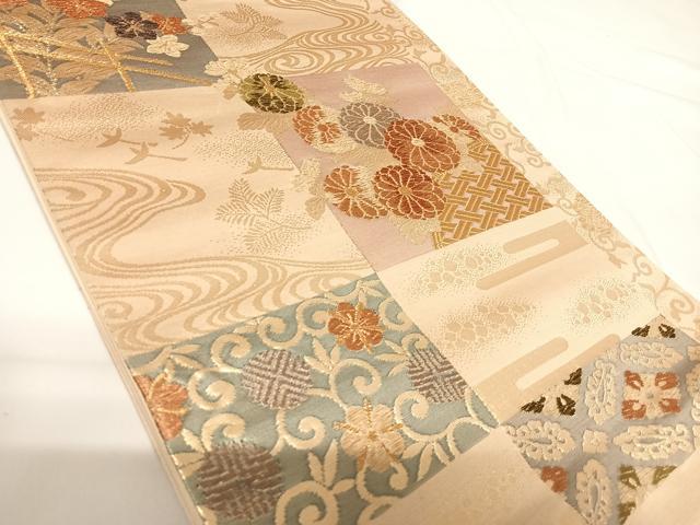 平和屋着物◎六通柄袋帯 色紙花文 金糸 正絹 逸品 AABG2266yx