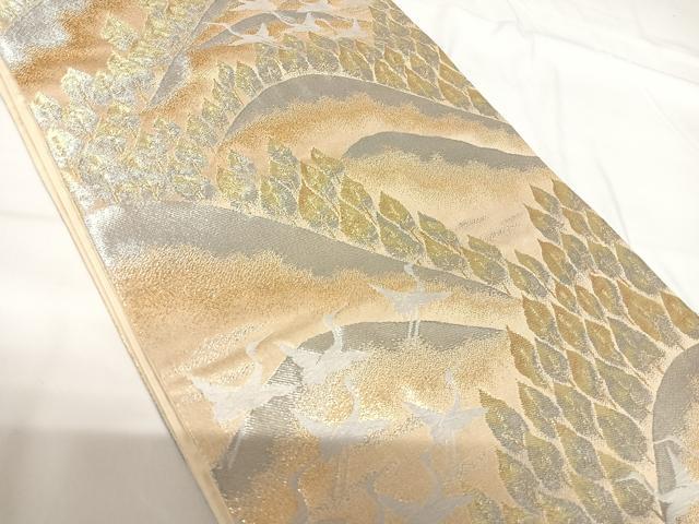 平和屋着物◎六通柄袋帯 唐織 飛鶴風景文 金銀糸 正絹 逸品 AABG2306yx