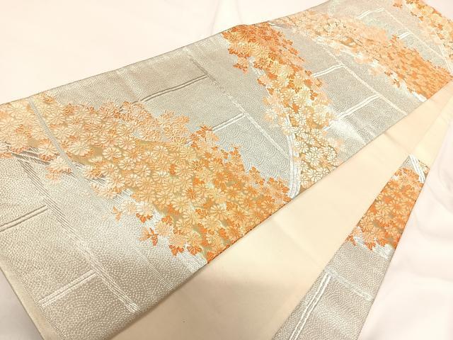 平和屋着物◎六通柄袋帯 唐織 草花文 金銀糸 正絹 逸品 AABG2311yx