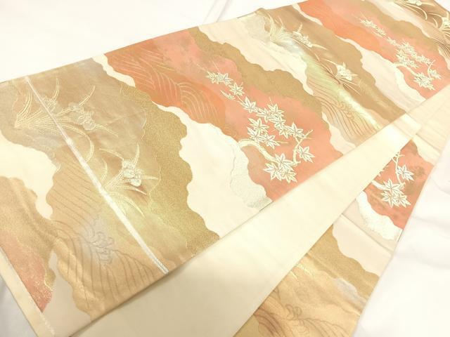 平和屋着物◎六通柄袋帯 霞花文 金銀糸 正絹 逸品 AABG2314yx
