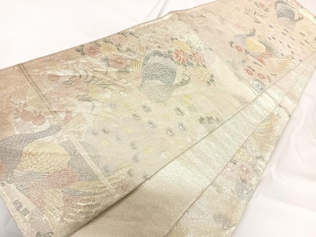 平和屋着物◎900織特選佐賀錦 六通柄袋帯 孔雀花文 金銀糸 正絹 逸品 AABG2316yx