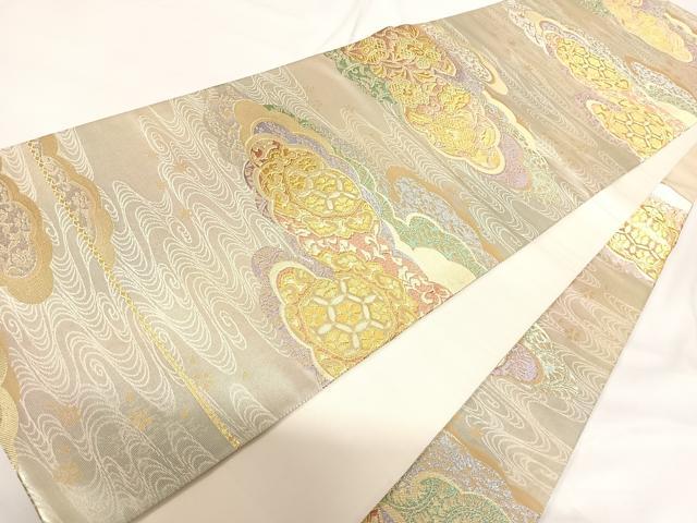 平和屋着物◎六通柄袋帯 慶雅 祥雲流水文 金銀糸 正絹 逸品 AABG2319yx