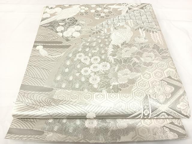 平和屋着物◎六通柄袋帯 唐織 染錦桃山扇面文 プラチナ箔 正絹 逸品 AABG2324yx