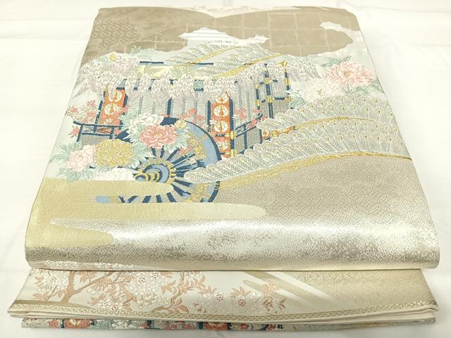 平和屋着物◎六通柄袋帯 唐織 古都祭礼文 金銀糸 正絹 逸品 AABG2326yx