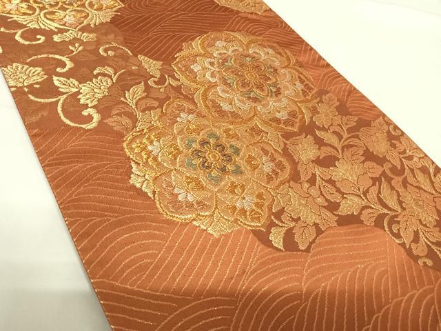 平和屋着物◎六通柄袋帯 正倉院花文 金糸 正絹 逸品 AABG2332yx