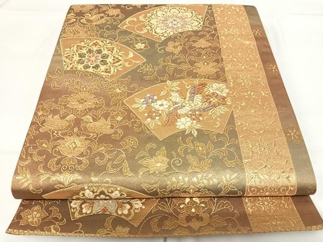 平和屋着物◎六通柄袋帯 地紙花鳥文 金糸 正絹 逸品 AABG2337yx