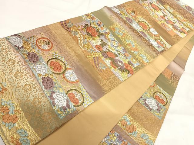 平和屋着物◎六通柄袋帯 唐織 飛鶴花文 金糸 正絹 逸品 AABG2341yx