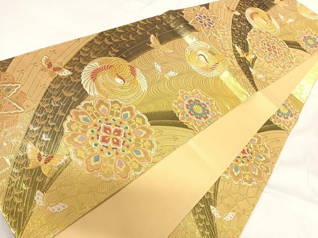 平和屋着物◎六通柄袋帯 唐織 正倉院花鳥文 金糸 鈴乃屋扱い 正絹 逸品 AABG2342yx