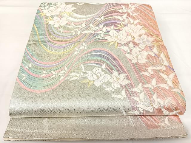 平和屋着物◎六通柄袋帯 唐織 花蝶文 金銀糸 正絹 逸品 AABG2352yx