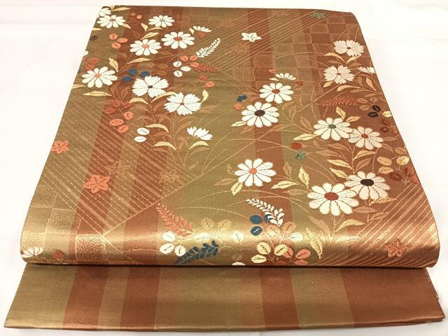 平和屋着物◎西陣 六通柄袋帯 唐織 草花文 金糸 正絹 逸品 AABG2364yx