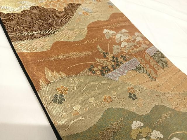 平和屋着物◎六通柄袋帯 唐織 三千院 紫峰水明 金銀糸 正絹 逸品 AABG2374yx