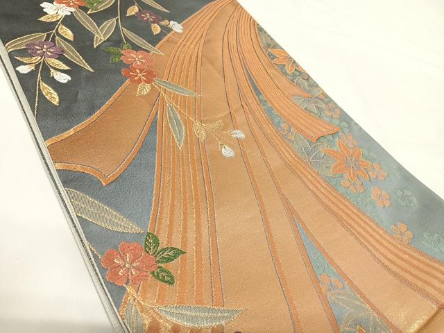 平和屋着物◎六通柄袋帯 唐織 熨斗花文 金糸 正絹 逸品 AABG2380yx