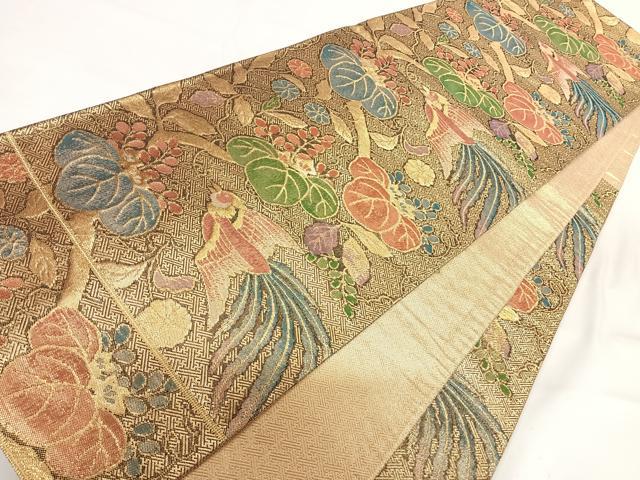 平和屋着物◎佐賀錦 六通柄袋帯 花鳥文 金糸 正絹 逸品 AABG2388yx