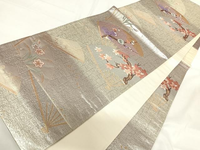 平和屋着物◎西陣 六通柄袋帯 風流花扇卉図 金銀糸 正絹 逸品 AABG2390yx