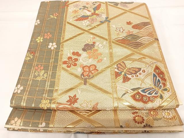 平和屋着物◎六通柄袋帯 唐織 花鳥文 金糸 正絹 逸品 AABG2391yx
