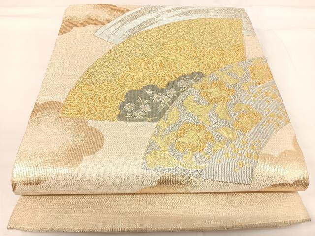 平和屋着物◎太鼓柄袋帯 地紙花文 金銀糸 正絹 逸品 AABG2412yx