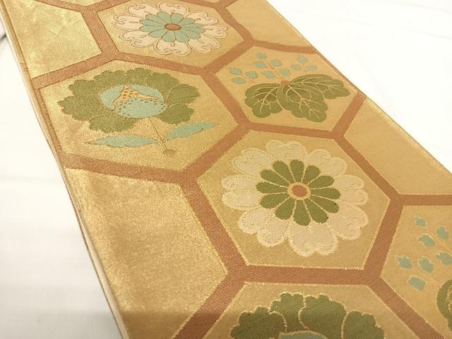 平和屋着物◎六通柄袋帯 亀甲花文 金糸 正絹 逸品 AABG2427yx